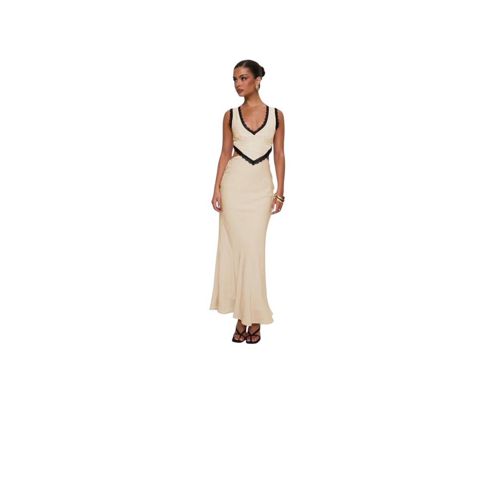 Princess Polly Womens Keila‎ Lace Trim Cutout Maxi Slipdress in Natural SZ 4